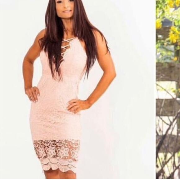 NEW Miss Avenue Pink Lace Bodycon Dress Size Small - Picture 1 of 15